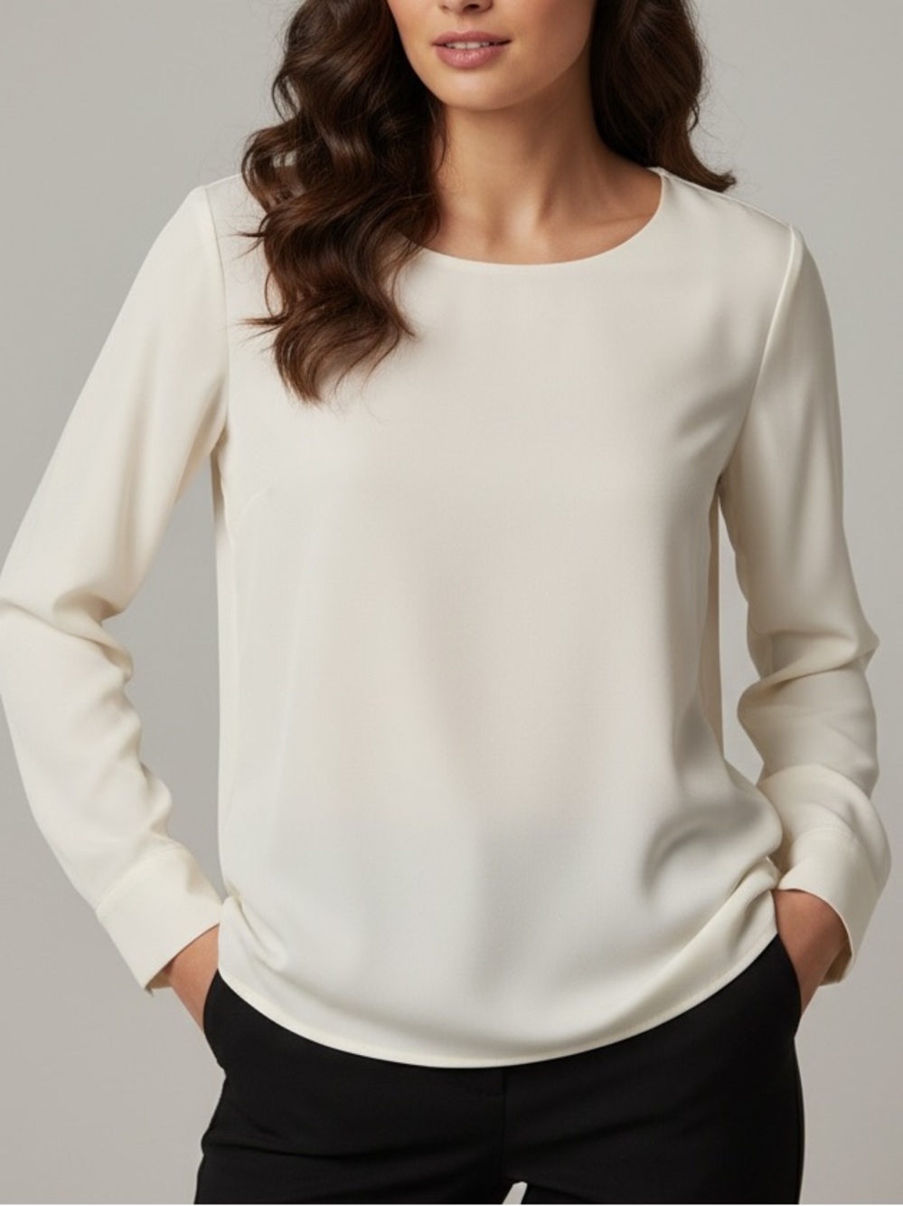 Banana Republic Ivory Long Sleeve Scoop-Neck Blouse